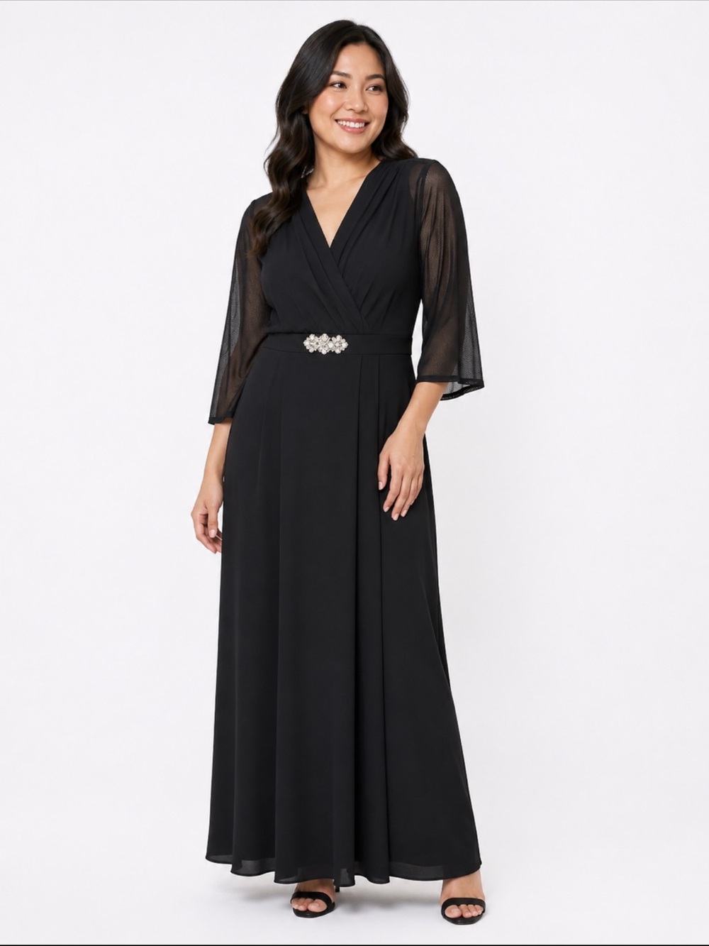 Alex Evenings Black Wrap Maxi Dress with Jeweled Waist